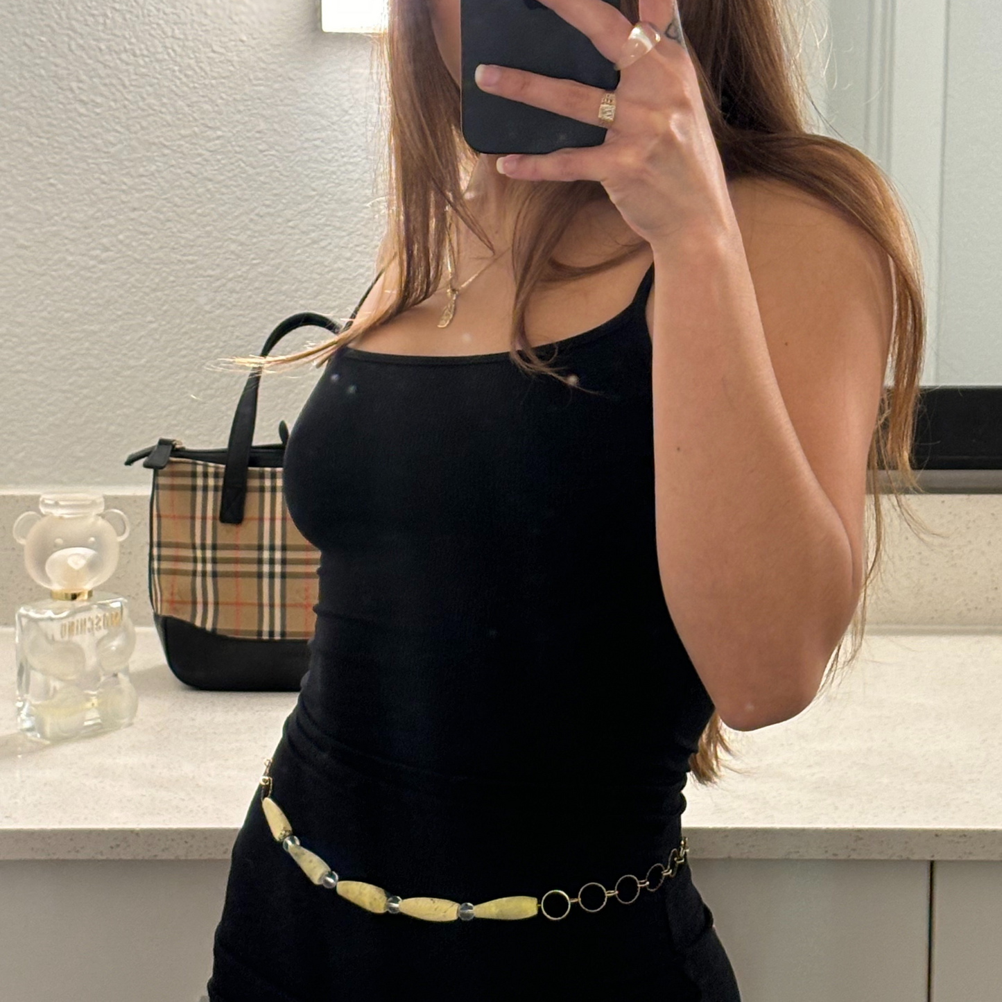 Yellow turquoise jasper hematite waist chain